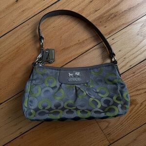 Coach Madison op art shoulder pouch graphite green jacquard Y2K